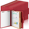 Skyygemm 48 Pcs Classification Folders Letter Size, 2 Divider Pressboard File Folders with 3. 5 Inch Expansion, 2 Prongs Fastener, Heavy Duty Office File Organizers for Teachers, Medical (Dark Red)