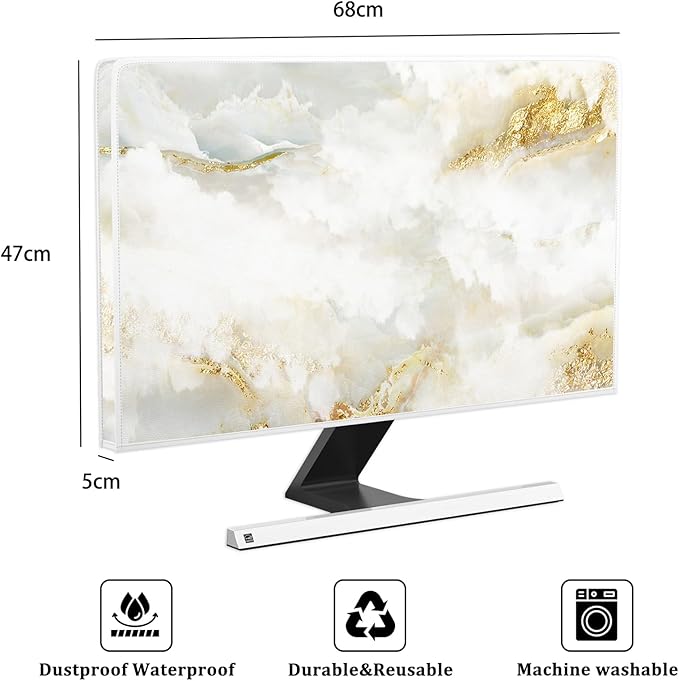 Baocicco White Gold Computer Monitor Cover with Abstract Texture Marble Design 26, 27, 28 Inch Panel Case Computer Monitor Covers Sleeve Compatible with PC Desktop and TV LCD/LED/HD Screen Cover