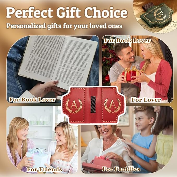 Personalized Mark Bookmark with Pen Holder, Leather Magnetic Book Marker 26 Letters,Custom Initials Page Marks, Gifts for Book Lovers Readers Men Women (Pink, D)