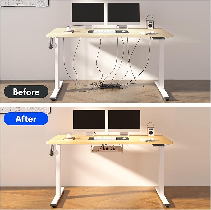 FLEXISPOT EN2 Whole-Piece Standing Desk with Clamp Power Strip, 55 x 28 Electric Stand Up Height Adjustable Desk with Cable Management (Gray Frame + 55" Maple Top, 2 Packages)
