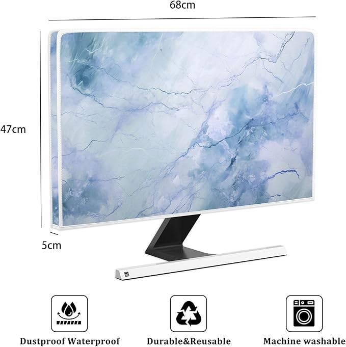 Baocicco Fashion Haze Blue Marble Computer Monitor Dust Cover 26, 27, 28 Inch Full Body Cover for Display Screen Panel Case Computer Sleeve Compatible with iMac 26, 26-28 PC, Desktop and TV