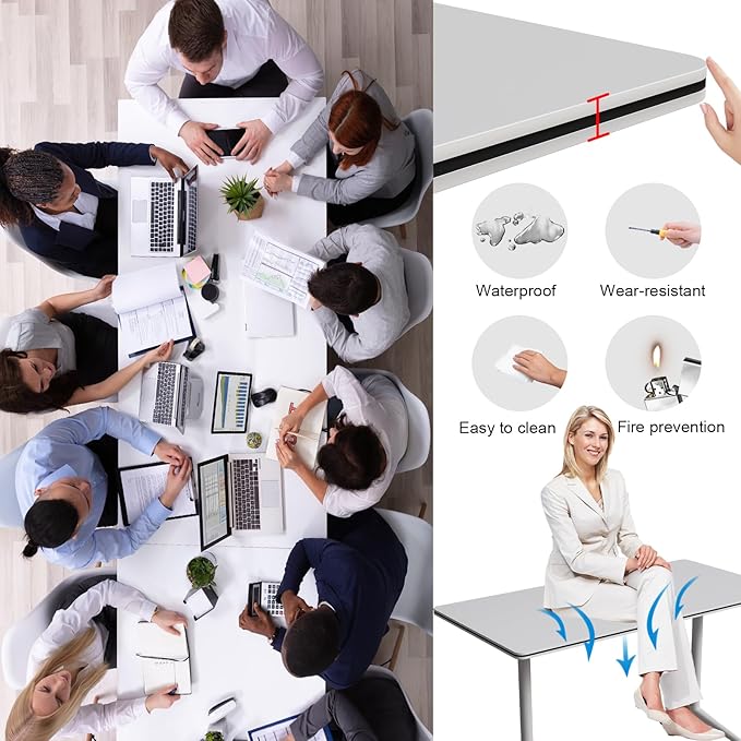 Conference Table Flip Top Mobile Conference Room Tables,Folding Conference Table with Wheels,Large Meeting Training Seminar Table Saving Space for Office Classroom (12, White, 70.8'')