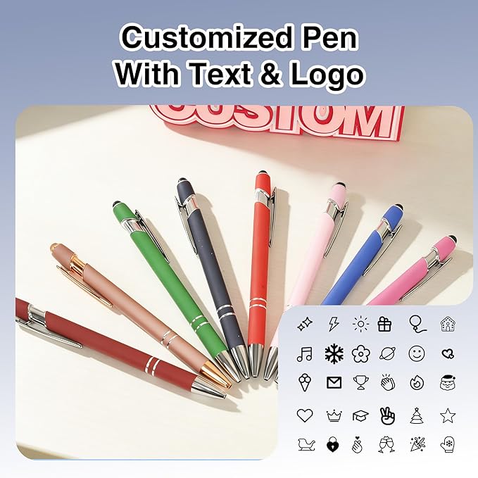 CRME Bulk Custom Pens Personalized Customized Engraved Writing Pen with Name Logo 2-in-1 Stylus Retractable Ballpoint Pen with Stylus tip Ideal for Coworkers Nurse Office Supplies Black Ink Pens