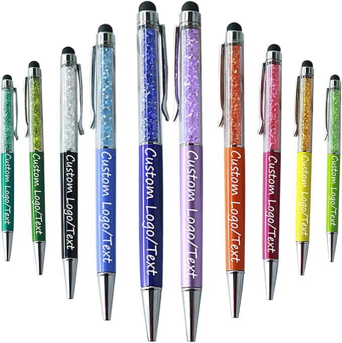 Yucold Customized Pens with Name/Logo - Touch Screen Stylus Ballpoint Pen, Perfect for Weddings, Business & Personalized Gifts (Multicolor,10)