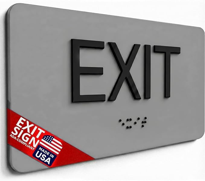 ADA Compliant Sign with Braille (6" x 3", Exit, Pearl Grey)