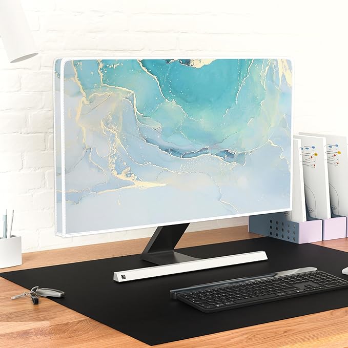 Baocicco Blue Green Marble TV Display Screen Cover 45, 46, 47, 48 Inch Creative Anti-Static Dustproof Monitor Accessories Laptop LCD Cover Modern Screen Television Decoration for LED LCD OLED TVs