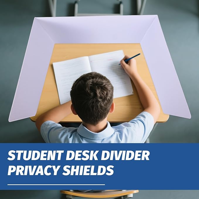 ZYINOZOC 2 Pack Desk Dividers for Students,3-Fold Privacy Screens,Testing Dividers for Classroom Waterproof,Plastic Easy Clean Privacy Shields for Student Includes Extra Labels