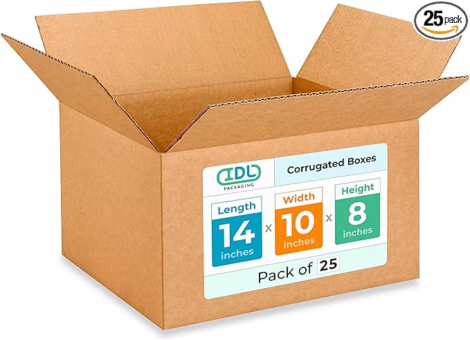 Medium Moving & Shipping Boxes 14"L x 10"W x 8"H (25-Pack) - Extra Strength 200 lb vs Regular - Corrugated Heavy Duty Shipping Boxes - Durable Box for Shipping - Box to Pack by IDL Packaging