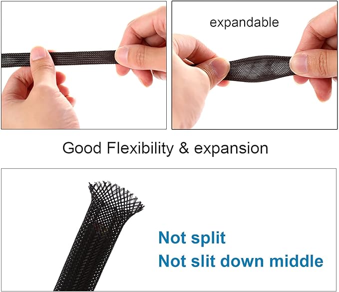 25ft - 1.25 inch PET Expandable Braided Sleeving – Black – Alex Tech Braided Cable Sleeve