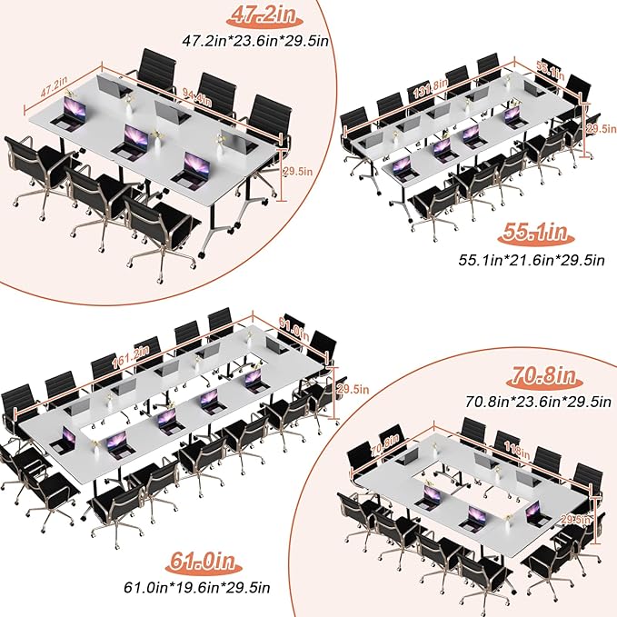 Conference Table Flip Top Mobile Conference Room Tables,Folding Conference Table with Wheels,Large Meeting Training Seminar Table Saving Space for Office Classroom(8A,70.8'')