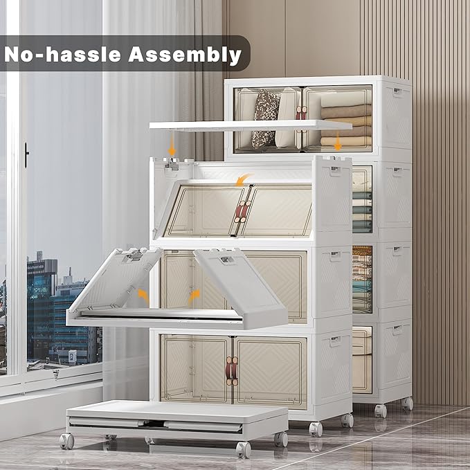 UAMFURI Extra Large Stackable Storage Bins with Lids & Wheels & Door, 896QT-112QT/28GAL*8Pack Foldable Collapsible Closet Organizers, Plastic containers drawers for bedroom Dorm