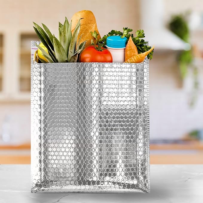 Amiff Silver Thermal Bubble Mailer, 18 x 22 Inches. 10 Pack Metallic Bubble Mailers. Self-Seal Insulated Mailers for Cold Shipping. Padded Envelopes Waterproof. Thermal Bag for Food, Cosmetics