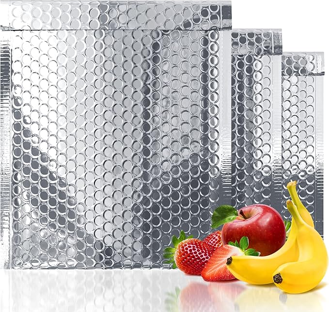 Amiff Silver Thermal Bubble Mailer, 5 x 9 Inches. 10 Pack Metallic Bubble Mailers. Self-Seal Insulated Mailers for Cold Shipping. Padded Envelopes Waterproof. Thermal Bag for Food, Cosmetics
