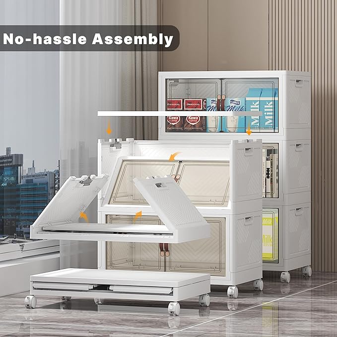 UAMFURI Extra Large Stackable Storage Bins with Lids & Wheels & Door, 156QT-52QT/13GAL*3Pack Foldable Collapsible Closet Organizers, Plastic containers drawers for bedroom Dorm