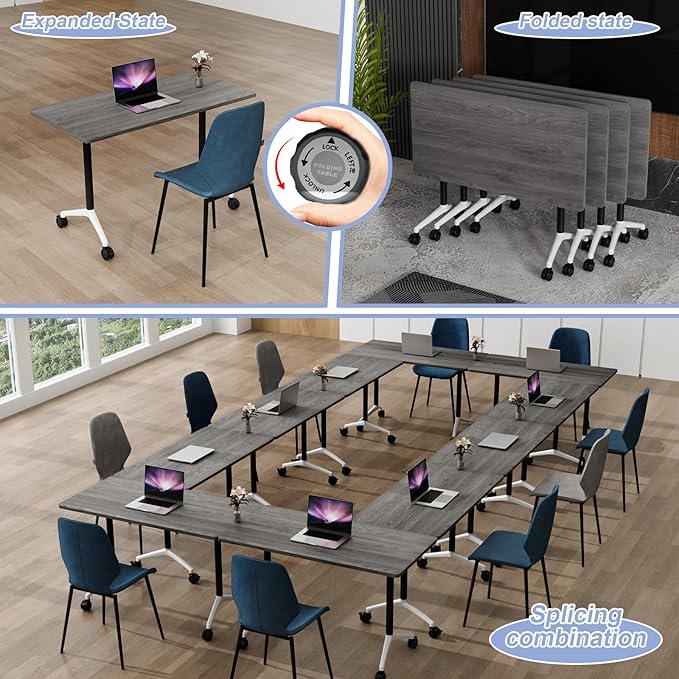 Conference Table Flip Top Mobile Conference Room Tables,Folding Conference Table with Wheels,Large Meeting Training Seminar Table Saving Space for Office Classroom(2C,61'')