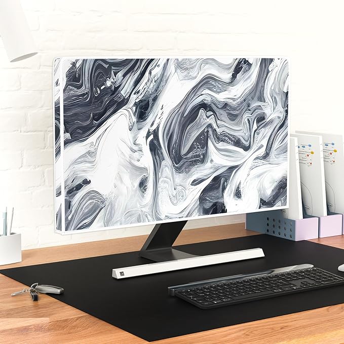 Baocicco Abstract Gray Marble Waterproof 22, 23, 24, 25 Inch Anti-Static Dustproof LCD/LED/HD Dust Proof Monitor Covers for Computer Screen Abstract Modern Computer Decorations for Home Office
