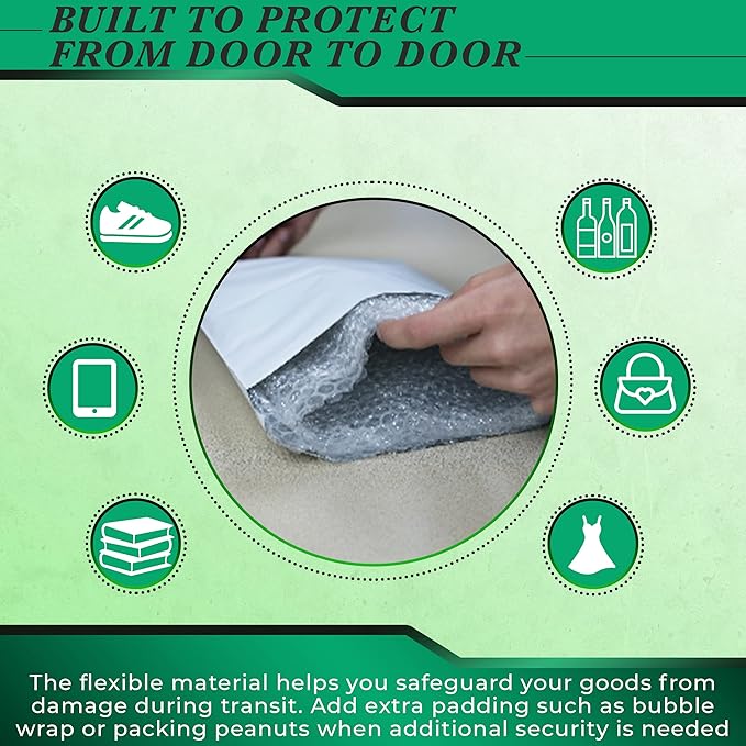 500 Pack Secure Seal White Poly Mailers - 14.5x19 Safe Shipping Bags - E-Commerce Self Sealing 2 Mil Poly Envelopes