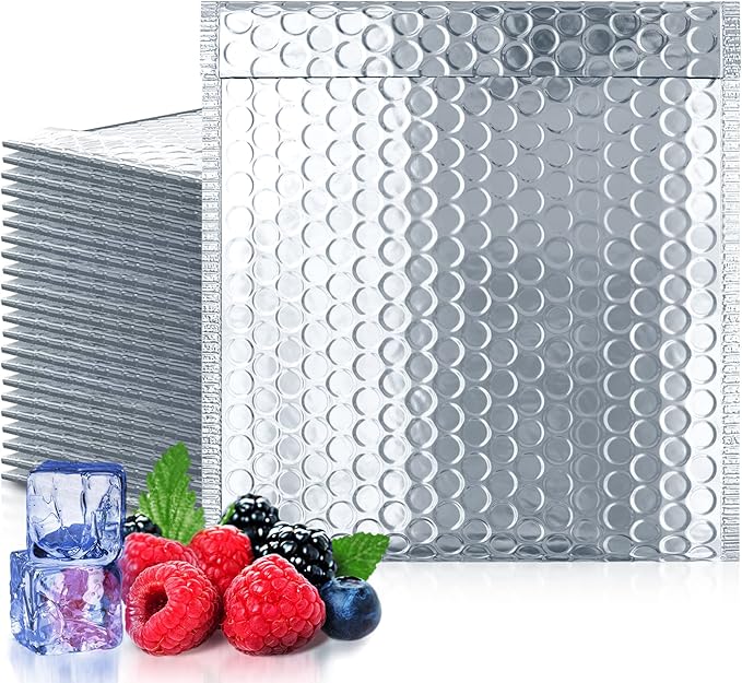 Amiff Silver Thermal Bubble Mailer, 6 x 6 Inches. 100 Pack Metallic Bubble Mailers. Self-Seal Insulated Mailers for Cold Shipping. Padded Envelopes Waterproof. Thermal Bag for Food, Cosmetics