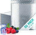 Amiff Silver Thermal Bubble Mailer, 11 x 15 Inches. 50 Pack Metallic Bubble Mailers. Self-Seal Insulated Mailers for Cold Shipping. Padded Envelopes Waterproof. Thermal Bag for Food, Cosmetics