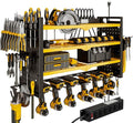 NattyDot Power Tool Organizer Wall Mount with Charging Station 4 Layer 6 Slot Cordless Drill Holder with Angle Grinder Holder (Yellow)