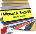 Personalized Name Plate with Choice of Mounting Holders for Walls, Doors, Cubicles, Hanging and More - Custom Yellow Plastic Black Letters - USA Made 2x12 - B4