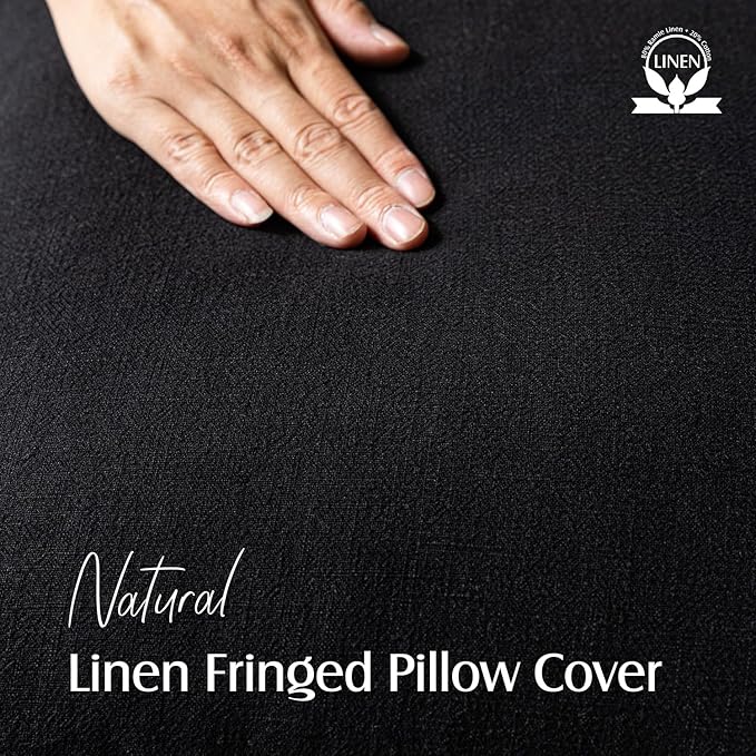 Foindtower Set of 2 Decorative Linen Fringe Throw Pillow Covers Cozy Boho Farmhouse Cushion Cover with Tassels Soft Accent Pillowcase for Couch Sofa Bed Living Room Home Decor, 24×24 Inch, Black