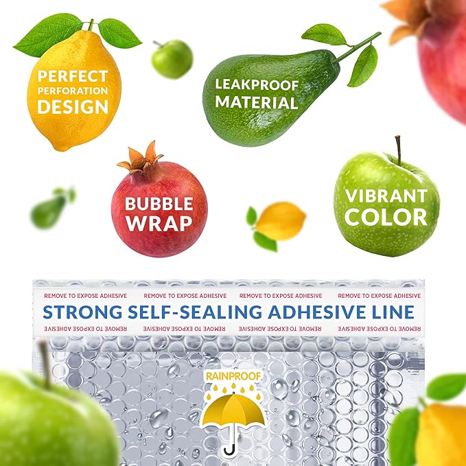 Amiff Silver Thermal Bubble Mailer, 12 x 17 Inches. 50 Pack Metallic Bubble Mailers. Self-Seal Insulated Mailers for Cold Shipping. Padded Envelopes Waterproof. Thermal Bag for Food, Cosmetics