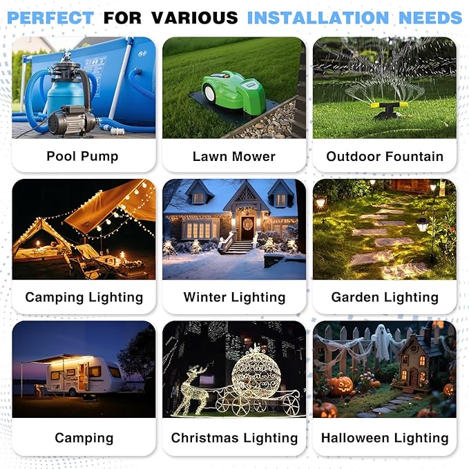 Flemoon [6 Pack] Outdoor Extension Cord Safety Cover with Waterproof Seal, Weatherproof Electrical Connection Box to Protect Outdoor Outlet, Plug, Socket, Christmas Holiday Decoration Light, Black