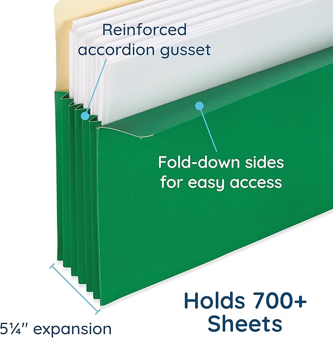 Blue Summit 10 Expanding File Pockets, Accordion File Folders Letter Size, 5.25” Expandable Pockets, Assorted Colors