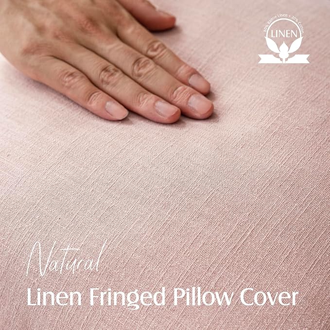 Foindtower Set of 2 Decorative Linen Fringe Throw Pillow Covers Boho Farmhouse Cushion Cover with Tassels Soft Accent Pillowcase for Couch Chair Sofa Bed Living Room Home Decor,24×24 Inch,Light Pink