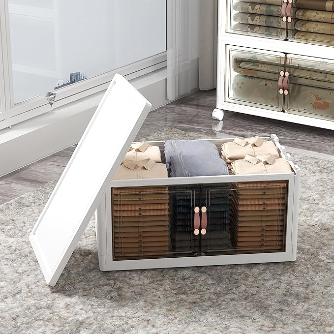 UAMFURI Extra Large Stackable Storage Bins with Lids & Wheels & Door, 560QT-112QT/28GAL*5Pack Foldable Collapsible Closet Organizers, Plastic containers drawers for bedroom Dorm