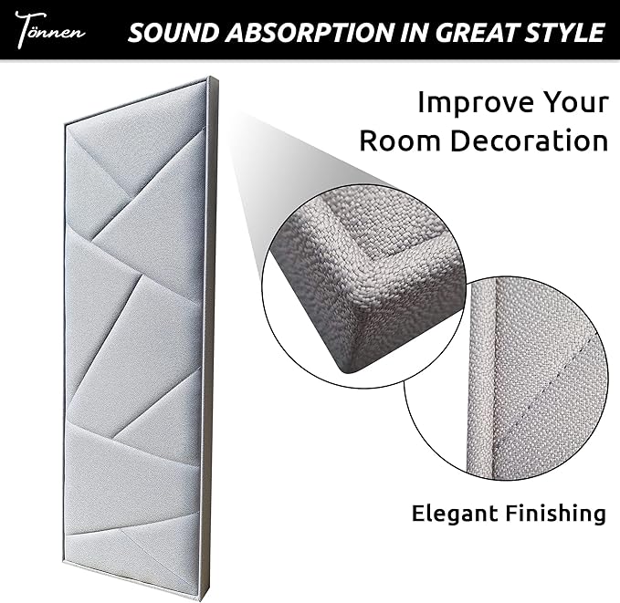 Tönnen Sublime Acoustic Panel | Professional Sound Absorbing Panel | Decorative Soundproof Panel | Acoustic Wall Panel (38x15x2 in - 1 piece - Gray)