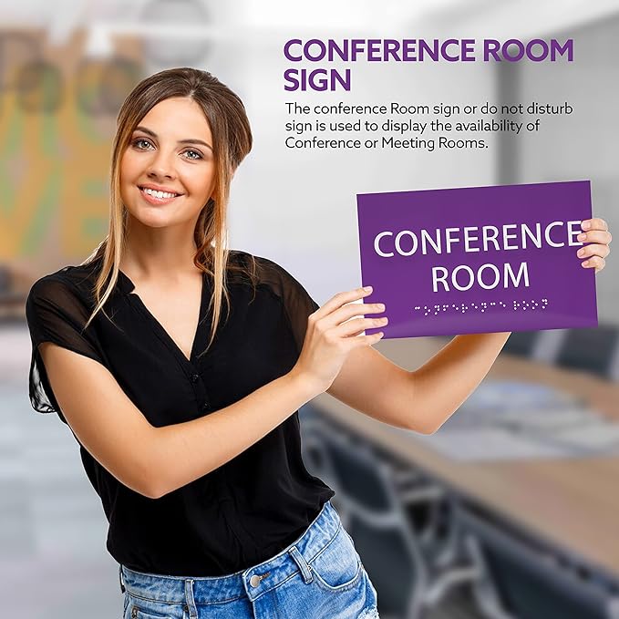 ADA CENTRAL SIGNS - 6" X4" Conference Room Sign - ADA Compliant Tactile Graphics Grade 2 Braille Text Privacy Sign | Wall Mount Plastic Meeting Signs For Schools, Hospitals, Offices, and Apartments