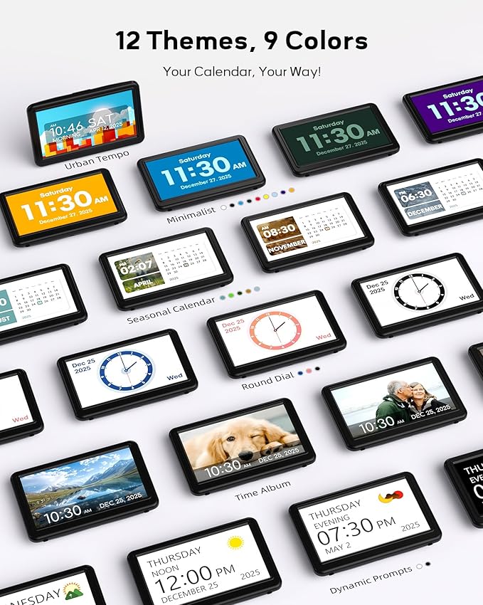 Mesqool Dementia Clock for Seniors -7" Large HD Display with Day and Date, 20 Alarms and 20 Reminders, Auto DST, 18 Ringtones, Plug-in Electric Calendar Clock for Alzheimer’s & Memory Loss Care