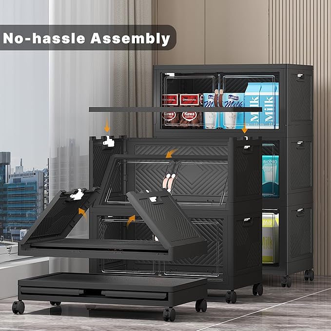 UAMFURI Extra Large Stackable Storage Bins with Lids & Wheels & Door, 312QT-52QT/13GAL*6Pack Foldable Collapsible Closet Organizers, Plastic containers drawers for bedroom Dorm