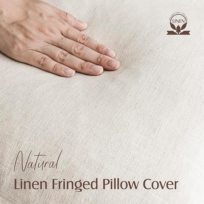 Foindtower Set of 2 Decorative Linen Fringe Lumbar Throw Pillow Covers Boho Farmhouse Cushion Cover with Tassels Cozy Accent Pillowcase for Sofa Couch Living Room Home Decor,12×20 Inch,Natural Beige