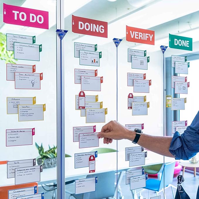 PATboard Scrum Board and Kanban Board - 16 Task Cards Medium - with nanocups® for Glass - Magenta