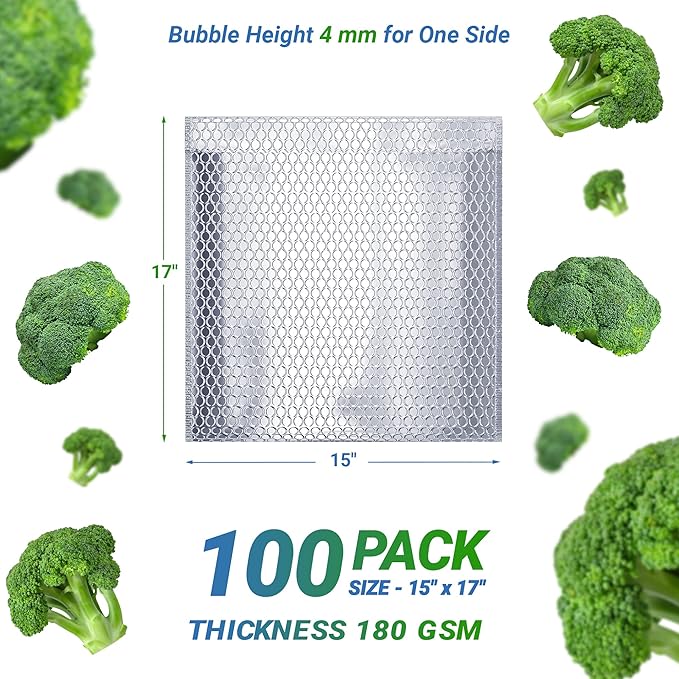 Amiff Silver Thermal Bubble Mailer, 15 x 17 Inches. 100 Pack Metallic Bubble Mailers. Self-Seal Insulated Mailers for Cold Shipping. Padded Envelopes Waterproof. Thermal Bag for Food, Cosmetics