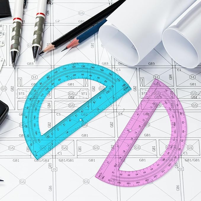 Zonon 3 Pack 6 Inch Plastic Protractor Christian Charity Donation 180 Degrees Pink Blue Clear Protractors for Classroom School Math Teacher Student Office Supplies Christmas Operation Gifts