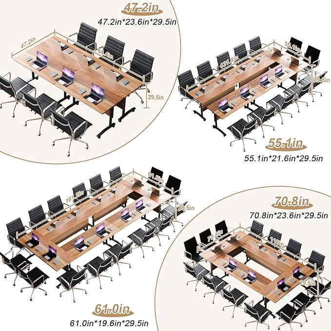 Conference Table Flip Top Mobile Conference Room Tables,Folding Conference Table with Wheels,Large Meeting Training Seminar Table Saving Space for Office Classroom(12B,61'')