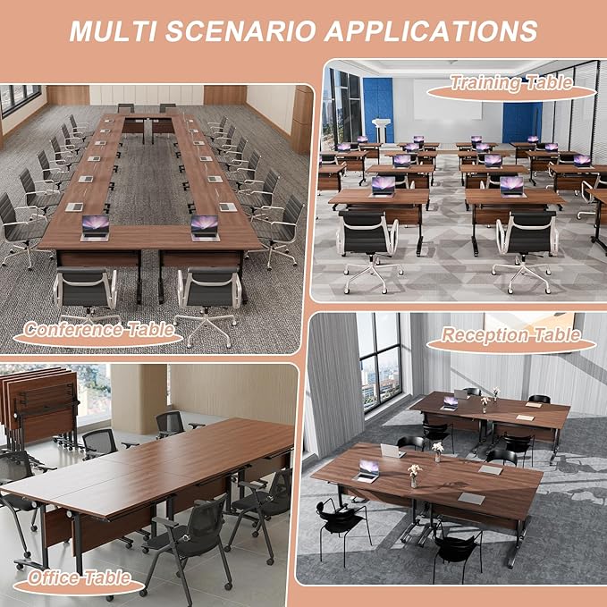 Conference Table Flip Top Mobile Conference Room Tables,Folding Conference Table with Wheels,Large Meeting Training Seminar Table Saving Space for Office Classroom(8D,61'')