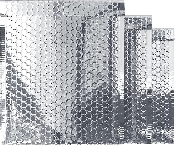 Amiff Silver Thermal Bubble Mailer, 5 x 9 Inches. 250 Pack Metallic Bubble Mailers. Self-Seal Insulated Mailers for Cold Shipping. Padded Envelopes Waterproof. Thermal Bag for Food, Cosmetics