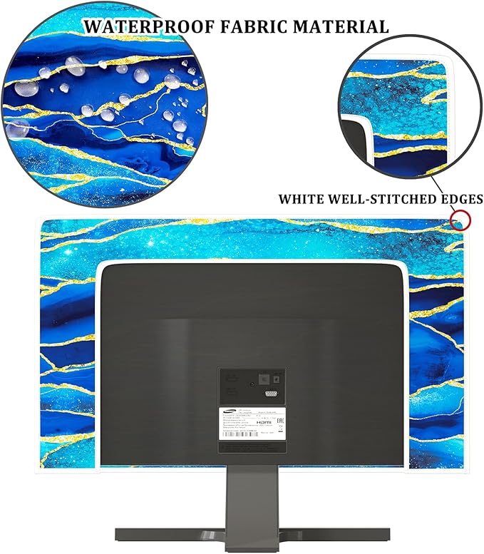 Baocicco Royal Blue Marble Waterproof TV Cover 75 Inch Creative Design Monitor Accessories Laptop TV LCD Screen Television Decoration for Tablet LED LCD OLED TVs Decorations