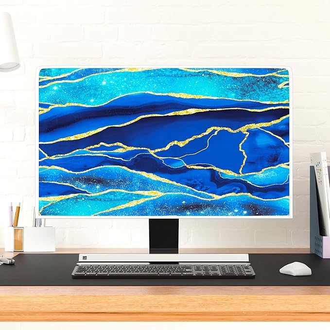 Baocicco Royal Blue Marble Waterproof TV Cover 55 Inch Creative Design Monitor Accessories Laptop TV LCD Screen Television Decoration for Tablet LED LCD OLED TVs Decorations