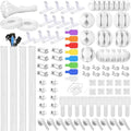 Ditar 193 PCS Cable Management Kit - 4 Cable Sleeve, 57 Self Adhesive Cable Clips, 12 Hanging Strips, 12 Cable Organizer Straps and 100 Fastening Cable Ties for TV Computer Under Desk (White)