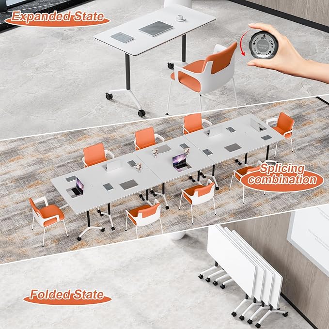 Conference Table Flip Top Mobile Conference Room Tables,Folding Conference Table with Wheels,Large Meeting Training Seminar Table Saving Space for Office Classroom(8A,47.2'')