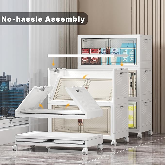 UAMFURI Extra Large Stackable Storage Bins with Lids & Wheels & Door, 312QT-52QT/13GAL*6Pack Foldable Collapsible Closet Organizers, Plastic containers Drawers for Bedroom Dorm