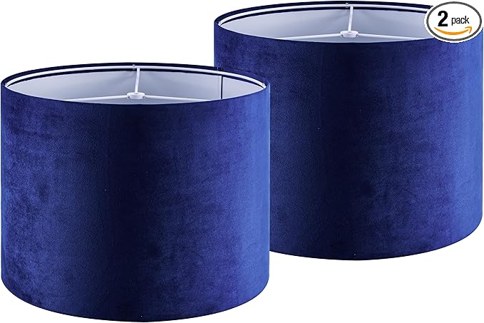 GO&SO Large Drum Lamp Shades Set of 2 Blue Velvet Lampshade 16"Top×16"Bottom×12"High(Spider) Modern Lamp Shades for Table Lamp & Bedside Lamps Replacement in Hand Crafted-Art Decor