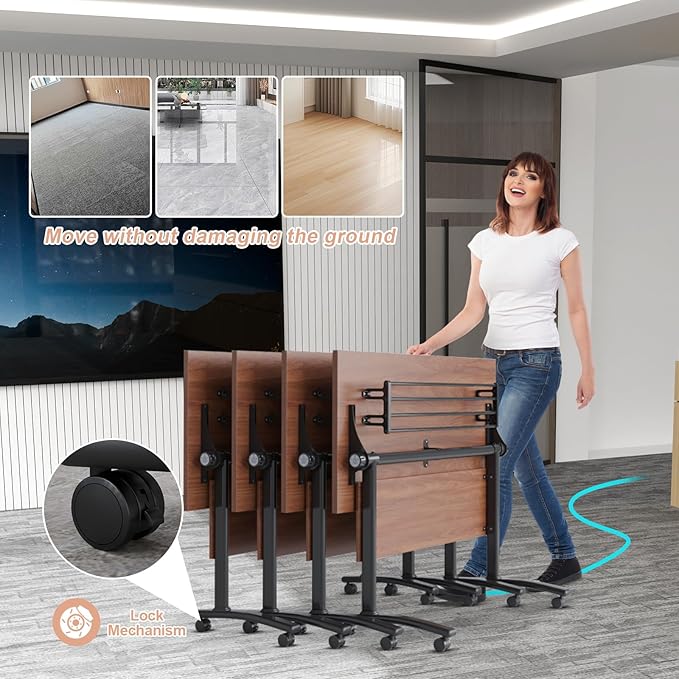 Conference Table Flip Top Mobile Conference Room Tables,Folding Conference Table with Wheels,Large Meeting Training Seminar Table Saving Space for Office Classroom(10D,55.1'')