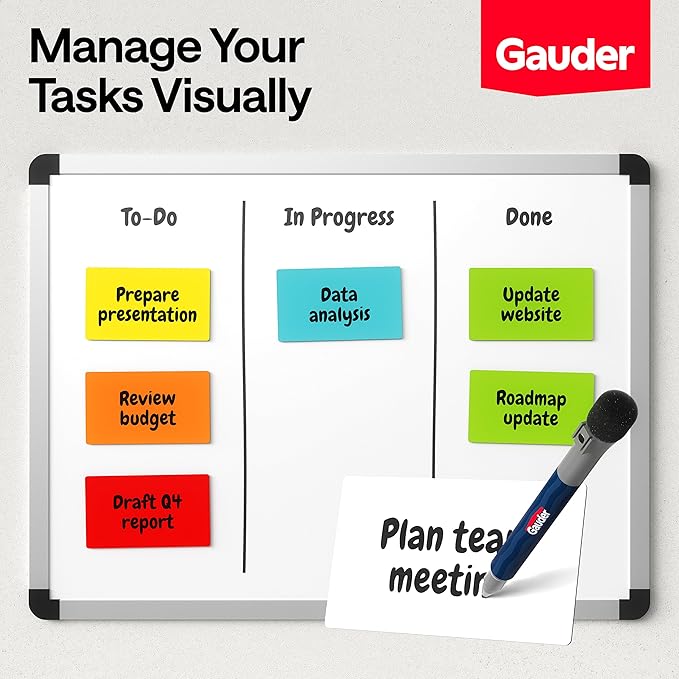 GAUDER Magnetic Labels Writable - Reusable Magnet Tags for Whiteboard, Chalkboard, Kanban Board and Refrigerator - Magnet Cards with Marker (90 Pack - 3 x 1 Inches)